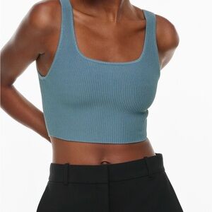 Babaton Teal Ribbed Crop Top
